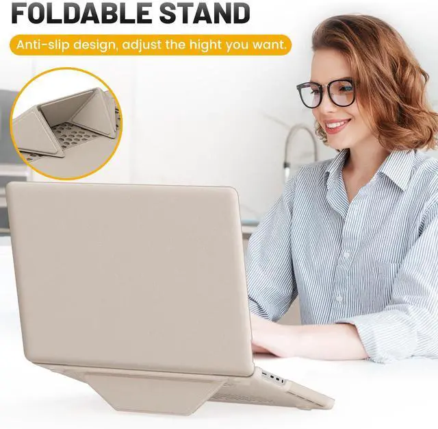 Alt view image 5 of 5 - HXCASEAC Case Compatible with MacBook Pro 16 inch Case 2024 2023 2022 2021 with Foldable Stand, Anti-Scratching Protective Cover (M4 M3 M2 M1) A3186, A3403, A2991, A2780, A2485 PU Leather, Cream