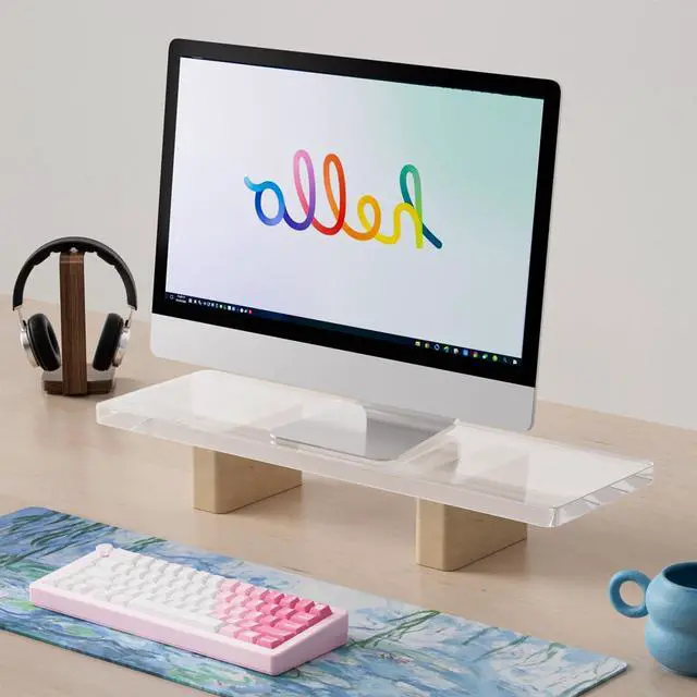 Main image of Hunfuthr Acrylic Monitor Stand Riser, Premium Large Clear Monitor Riser 19.6 inch, Sturdy Wood Computer Stand Office Desk Accessories, Desk Organizer Riser for Laptop Printer Computer TV