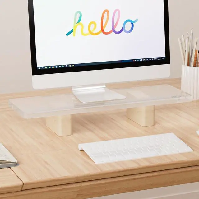 Alt view image 2 of 5 - Hunfuthr Acrylic Monitor Stand Riser, Premium Large Clear Monitor Riser 19.6 inch, Sturdy Wood Computer Stand Office Desk Accessories, Desk Organizer Riser for Laptop Printer Computer TV