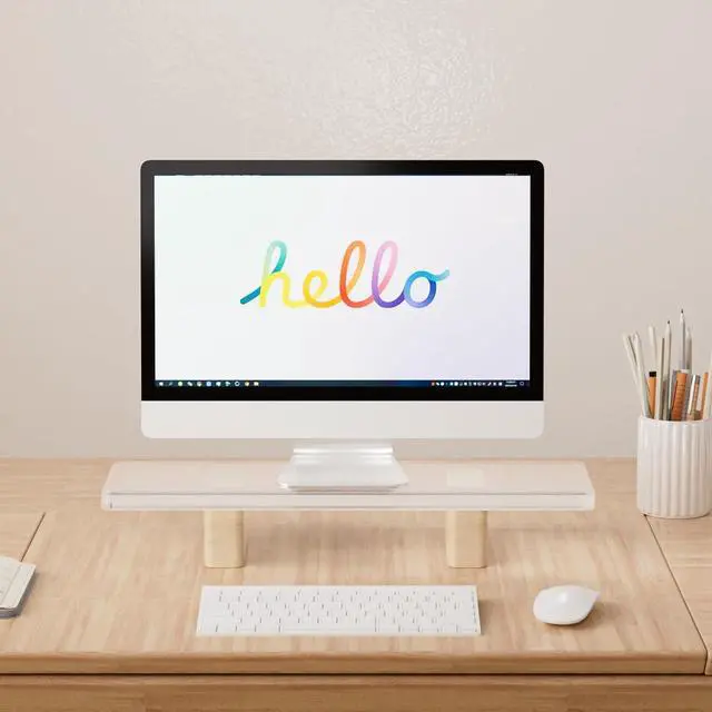 Alt view image 5 of 5 - Hunfuthr Acrylic Monitor Stand Riser, Premium Large Clear Monitor Riser 19.6 inch, Sturdy Wood Computer Stand Office Desk Accessories, Desk Organizer Riser for Laptop Printer Computer TV