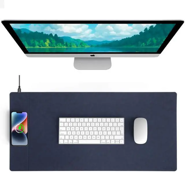 Main image of Magnetic 15W Fast Wireless Charging Desk Pad, 35.4"x16.8" Extra Large Mouse Pad, Microfiber Leather Office Desk Mat, Waterproof and Scratch-Resistant Mouse Mat for Office and Home Use,Blue