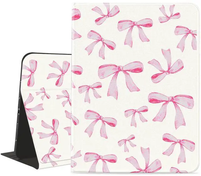 Main image of Idocolors Cute Pink Bow Pad Case for 11 Inch iPad Air(2024)/10.9 Inch iPad Air 4/Air 5 with Pencil Holder Cartoon Kawaii Animal Pattern Cover Auto Sleep/Wake for Kids Girls Women