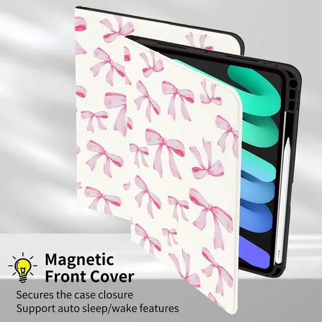 Alt view image 2 of 5 - Idocolors Cute Pink Bow Pad Case for 11 Inch iPad Air(2024)/10.9 Inch iPad Air 4/Air 5 with Pencil Holder Cartoon Kawaii Animal Pattern Cover Auto Sleep/Wake for Kids Girls Women
