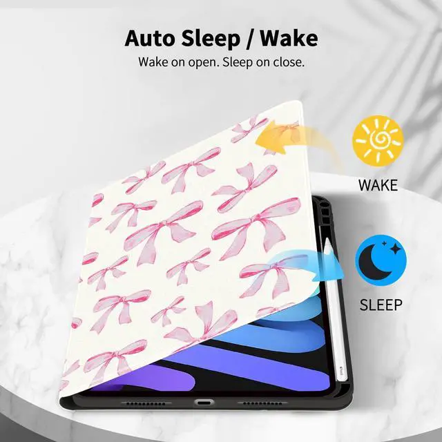 Alt view image 3 of 5 - Idocolors Cute Pink Bow Pad Case for 11 Inch iPad Air(2024)/10.9 Inch iPad Air 4/Air 5 with Pencil Holder Cartoon Kawaii Animal Pattern Cover Auto Sleep/Wake for Kids Girls Women