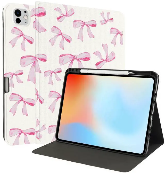 Alt view image 5 of 5 - Idocolors Cute Pink Bow Pad Case for 11 Inch iPad Air(2024)/10.9 Inch iPad Air 4/Air 5 with Pencil Holder Cartoon Kawaii Animal Pattern Cover Auto Sleep/Wake for Kids Girls Women