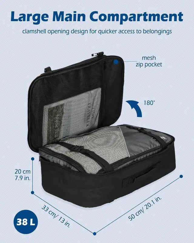 Alt view image 3 of 5 - Hynes Eagle Carry on Backpack 38L Large Travel Backpack for Women Flight Approved Weekender Bag Laptop Backpack Men 15 inches Black with Waist Pack Green