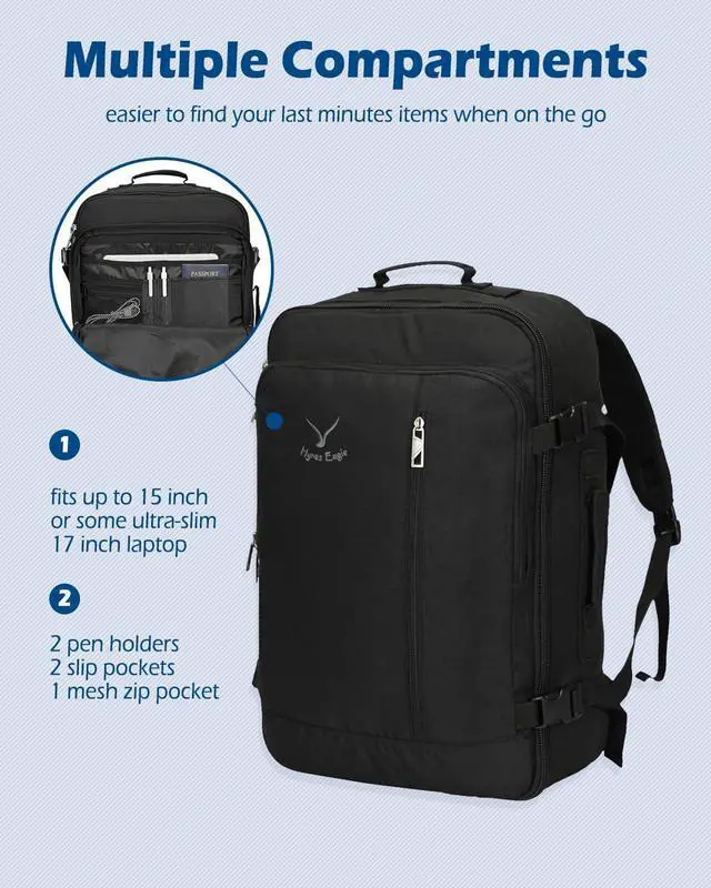 Alt view image 4 of 5 - Hynes Eagle Carry on Backpack 38L Large Travel Backpack for Women Flight Approved Weekender Bag Laptop Backpack Men 15 inches Black with Waist Pack Green