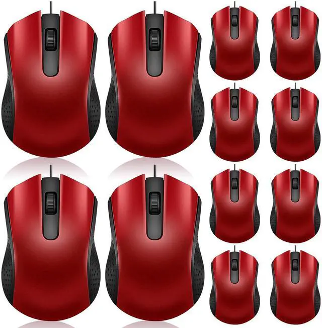 Main image of Hoteam 12 Pcs Wired Computer Mouse Bulk Cord USB Computer Mice Ergonomic Wired Mouse for Pcs, Computers, Laptops, Gaming Office Home Supplies (Red)