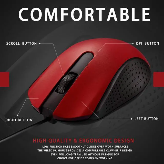 Alt view image 5 of 5 - Hoteam 12 Pcs Wired Computer Mouse Bulk Cord USB Computer Mice Ergonomic Wired Mouse for Pcs, Computers, Laptops, Gaming Office Home Supplies (Red)