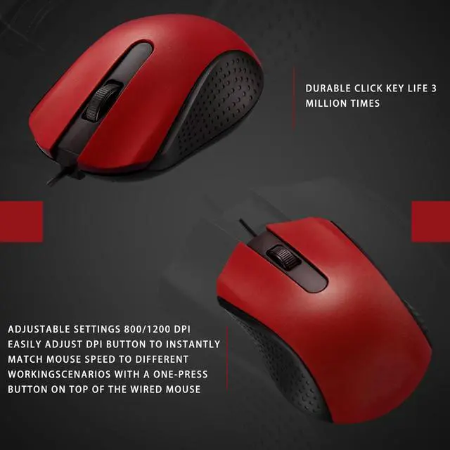 Alt view image 4 of 5 - Hoteam 12 Pcs Wired Computer Mouse Bulk Cord USB Computer Mice Ergonomic Wired Mouse for Pcs, Computers, Laptops, Gaming Office Home Supplies (Red)