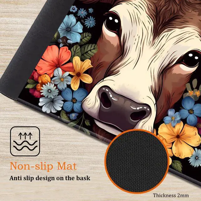 Alt view image 5 of 5 - Large Gaming Mouse Pad, Keyboard Wrist Rest Pad + Mouse Wrist Pad + Coaster 4 in 1 Set, Extended Waterproof Non-Slip Desk Mat, Suitable for Office Home Learning Games, Cow in Flower