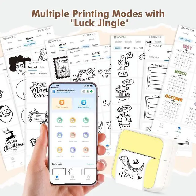 Alt view image 4 of 5 - HUIJUTCHEN Mini Pocket Printer for iPhone/Android, Portable Mini Sticker Printer with 10 Rolls Non-Sticky Thermal Papers, Blue-Tooth Thermal Label Maker for Journal Memo Notes Photo Study, Yelllow