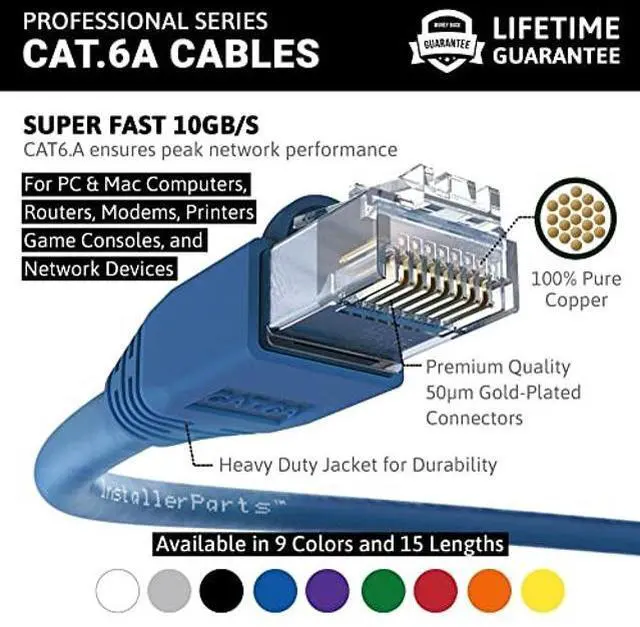 Alt view image 2 of 5 - InstallerParts Ethernet Cable CAT6A Cable UTP Booted 35 FT - Blue - Professional Series - 10Gigabit/Sec Network/High Speed Internet Cable, 550MHZ