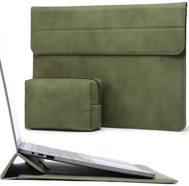 Main image of HYZUO 15 Inch Laptop Sleeve Case with Stand for MacBook Air 15 M4 A3241 M3 A3114 M2 A2941 2025-2023, 15" Surface Laptop 7/6/5/4, MacBook Pro 15 A1990 A1707 2019-2016, with Pouch, Olive Green