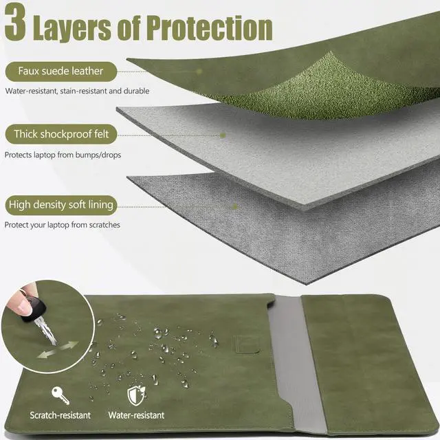 Alt view image 3 of 5 - HYZUO 15 Inch Laptop Sleeve Case with Stand for MacBook Air 15 M4 A3241 M3 A3114 M2 A2941 2025-2023, 15" Surface Laptop 7/6/5/4, MacBook Pro 15 A1990 A1707 2019-2016, with Pouch, Olive Green