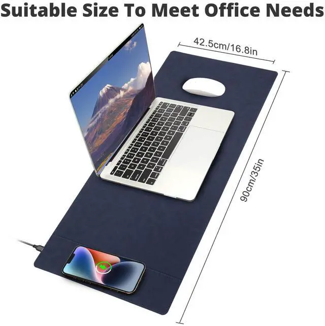 Alt view image 4 of 5 - Magnetic 15W Fast Wireless Charging Desk Pad, 35.4"x16.8" Extra Large Mouse Pad, Microfiber Leather Office Desk Mat, Waterproof and Scratch-Resistant Mouse Mat for Office and Home Use,Blue