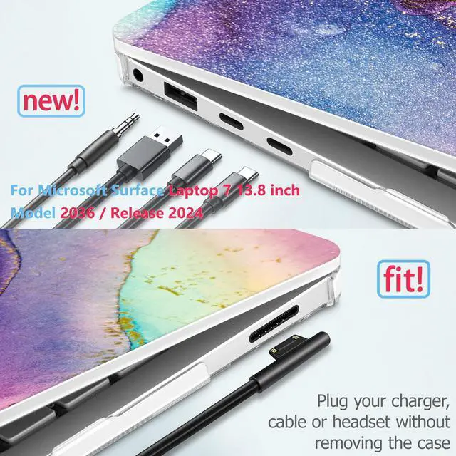 Alt view image 3 of 5 - ICEKEE Case for 13.8 inch Microsoft Surface Laptop 2024 Windows 11 AI PC Surface Laptop 7 Cover Fits Model 2036, Keyboard Cover +Screen Protector +Dust Plugs, Marble P351