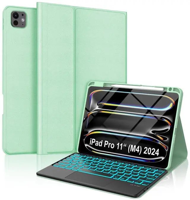 Main image of for iPad Pro 11-inch Case with Keyboard (M4) - Magnetic Wireless Bluetooth Keyboard with Multi-Touch Trackpad 7 Colors Backlit Stain Proof Folio Keyboard Cover for iPad Pro 11 Inch 2024,Pine Green