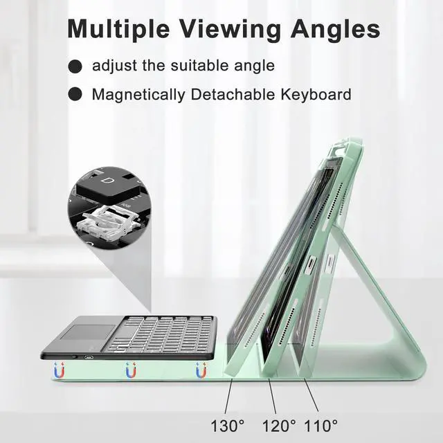 Alt view image 5 of 5 - for iPad Pro 11-inch Case with Keyboard (M4) - Magnetic Wireless Bluetooth Keyboard with Multi-Touch Trackpad 7 Colors Backlit Stain Proof Folio Keyboard Cover for iPad Pro 11 Inch 2024,Pine Green
