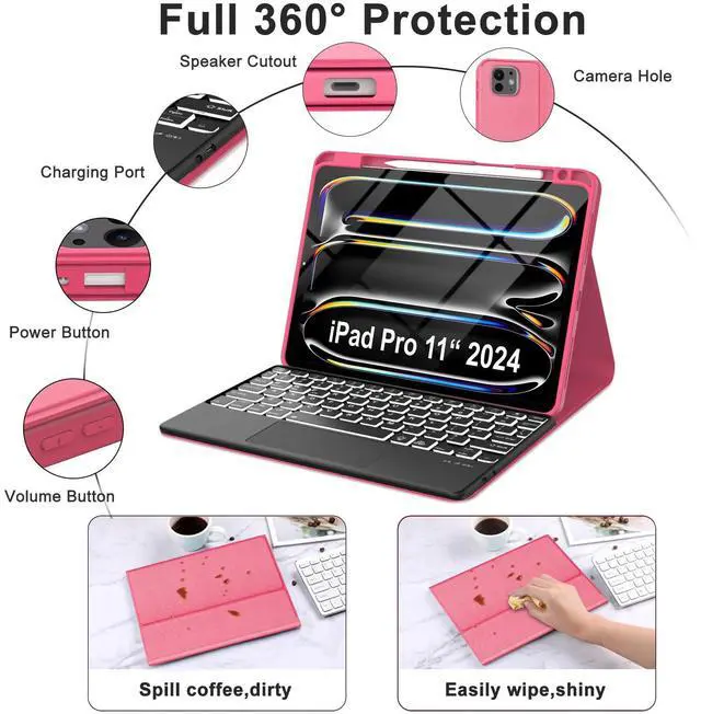 Alt view image 4 of 5 - for iPad Pro 11-inch Case with Keyboard (M4) - Magnetic Wireless Bluetooth Keyboard with Multi-Touch Trackpad 7 Colors Backlit Stain Proof Folio Keyboard Cover for iPad Pro 11 Inch 2024,Dark Cherry
