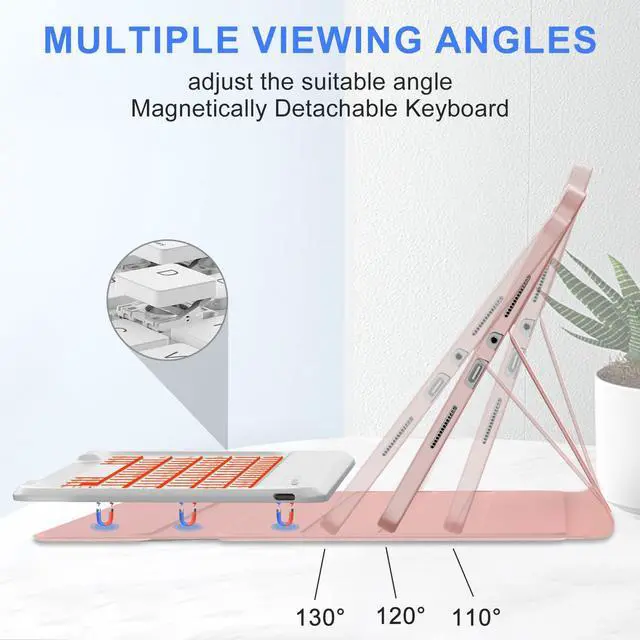 Alt view image 5 of 5 - IVEOPPE Keyboard Case for Xiaomi Redmi Pad Pro 12.1 Inch 2024/Xiaomi Poco Pad 12.1", 7 Colors Backlit, Detachable Bluetooth Wireless Keyboard Slim PU Stand Cover with Pencil Holder,Rose Gold