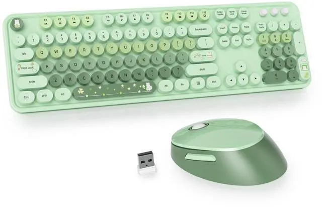 Main image of iRoboosta Green Colorful Wireless Keyboard and Mouse Combo Set, 2.4GHz Cute Typewriter Keyboard with Round Keycaps, Full Size with Number Pad, Home and Office Aesthetic Keyboards (Light Green)