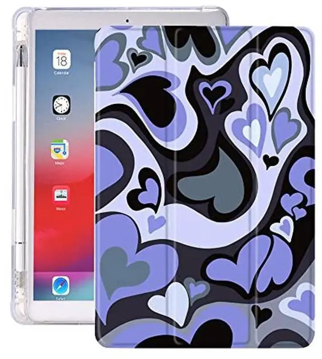 Main image of Idocolors Cute Love Heart Pad Case for 10.2 Inch iPad 7th/8th/9th Generation (iPad 2019/2020/2021) Lovely Girly Anti-Scratch Shockproof with Pencil Holder Lightweight Smart Trifold Stand Cover, Blue