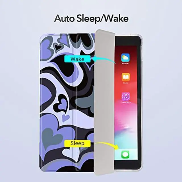 Alt view image 3 of 5 - Idocolors Cute Love Heart Pad Case for 10.2 Inch iPad 7th/8th/9th Generation (iPad 2019/2020/2021) Lovely Girly Anti-Scratch Shockproof with Pencil Holder Lightweight Smart Trifold Stand Cover, Blue