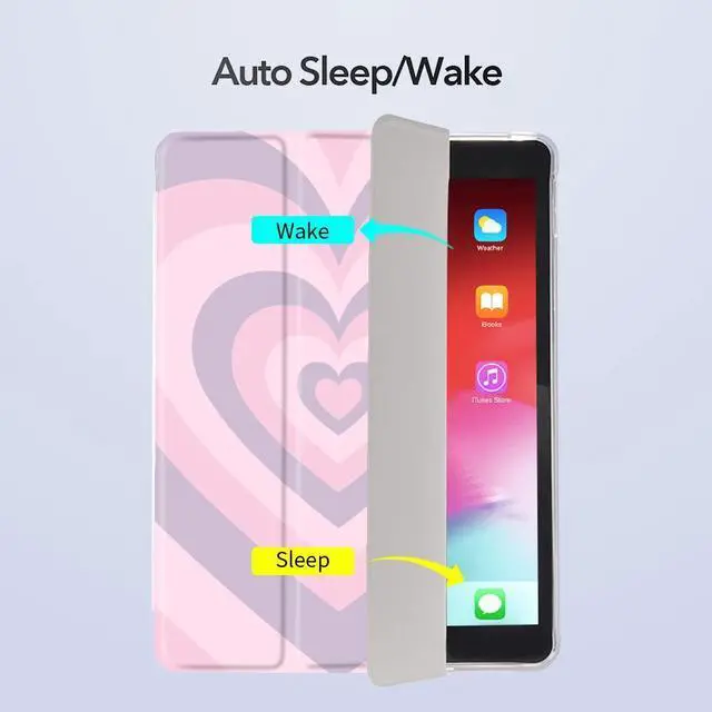 Alt view image 3 of 5 - Idocolors Case Compatible with iPad 10th Generation 2022 10.9 Inch with Pencil Holder, Protective Cover with Clear Back Shell for iPad 10th Gen A2696 A2757 A2777, Auto Wake/Sleep, Light Pink Heart