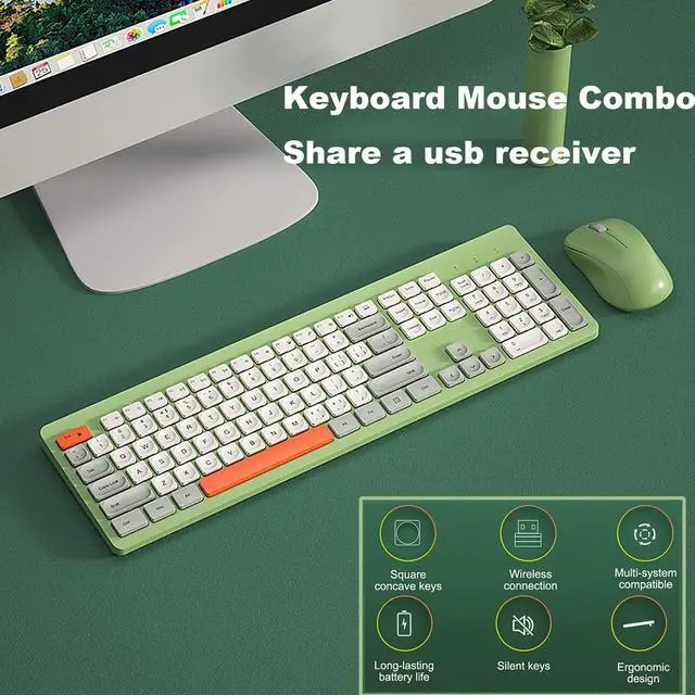 Alt view image 2 of 5 - Wireless Keyboard Mouse Set,2.4G USB Portable Chocolate Silent Keyboard with Cute Colorful Round Keycap,104-Key Full-Size Home Office Keyboard Mice Combo for Computer Laptop PC Gamer (Green Mix)