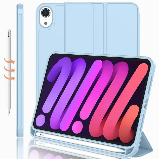 Main image of iMieet iPad Mini 7 Case 2024 (A17 Pro), iPad Mini 6 Case (8.3-Inch,2021 Model), iPad Mini 7th/6th Generation Case with Pencil Holder, Trifold Stand Smart Case with Soft TPU Back,Sky Blue