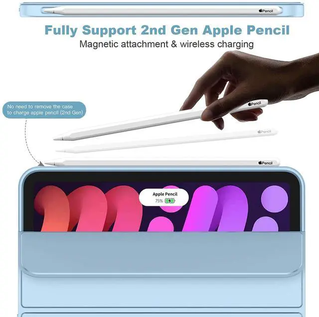 Alt view image 2 of 5 - iMieet iPad Mini 7 Case 2024 (A17 Pro), iPad Mini 6 Case (8.3-Inch,2021 Model), iPad Mini 7th/6th Generation Case with Pencil Holder, Trifold Stand Smart Case with Soft TPU Back,Sky Blue