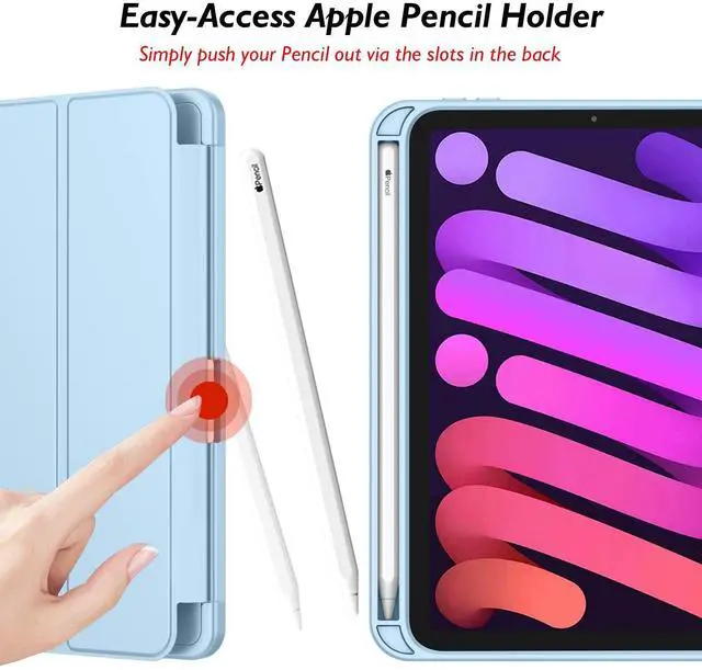Alt view image 3 of 5 - iMieet iPad Mini 7 Case 2024 (A17 Pro), iPad Mini 6 Case (8.3-Inch,2021 Model), iPad Mini 7th/6th Generation Case with Pencil Holder, Trifold Stand Smart Case with Soft TPU Back,Sky Blue
