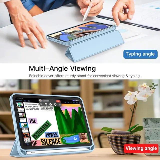 Alt view image 4 of 5 - iMieet iPad Mini 7 Case 2024 (A17 Pro), iPad Mini 6 Case (8.3-Inch,2021 Model), iPad Mini 7th/6th Generation Case with Pencil Holder, Trifold Stand Smart Case with Soft TPU Back,Sky Blue