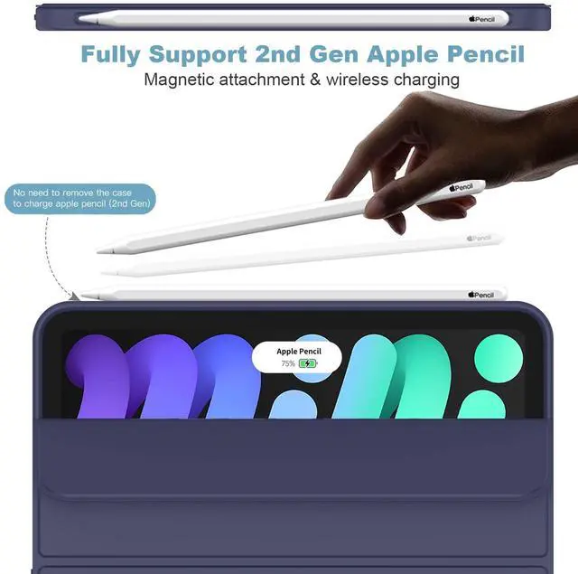 Alt view image 2 of 5 - iMieet iPad Mini 7 Case 2024 (A17 Pro), iPad Mini 6 Case (8.3-Inch,2021 Model), iPad Mini 7th/6th Generation Case with Pencil Holder, Trifold Stand Smart Case with Soft TPU Back,Dark Blue