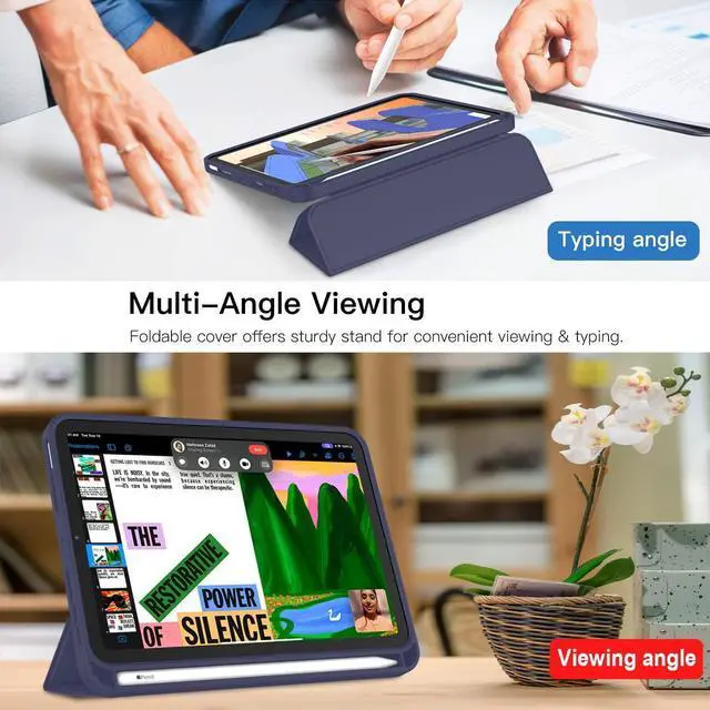 Alt view image 5 of 5 - iMieet iPad Mini 7 Case 2024 (A17 Pro), iPad Mini 6 Case (8.3-Inch,2021 Model), iPad Mini 7th/6th Generation Case with Pencil Holder, Trifold Stand Smart Case with Soft TPU Back,Dark Blue