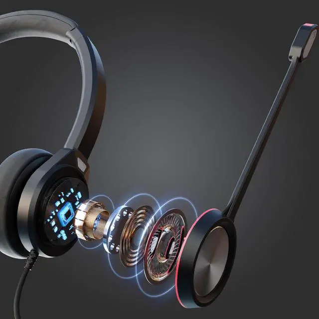 Alt view image 3 of 5 - Jiade USB Headset with Microphone for PC, Type C/USB/3.5mm Jack Computer Headset with Noise Cancelling & Mic Mute, Binaural Wired Headset for Laptop Call Center Work Ofiice Zoom Teams