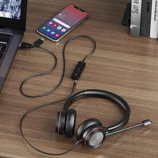 Alt view image 5 of 5 - Jiade USB Headset with Microphone for PC, Type C/USB/3.5mm Jack Computer Headset with Noise Cancelling & Mic Mute, Binaural Wired Headset for Laptop Call Center Work Ofiice Zoom Teams