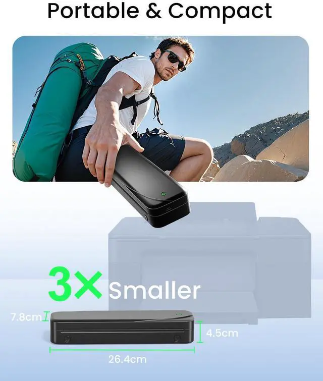 Alt view image 2 of 5 - Portable Printers Wireless for Travel, Thermal Inkless Printer Support 8.5" X 11" US Letter & A4 Size, Bluetooth Mobile Printer Compatible with iOS, Android & Laptop for Home Office Car (Black)