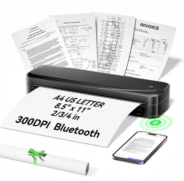 Main image of Portable Printers Wireless for Travel, Thermal Inkless Printer Support 8.5" X 11" US Letter & A4 Size, Bluetooth Mobile Printer Compatible with iOS, Android & Laptop for Home Office Car (Black)