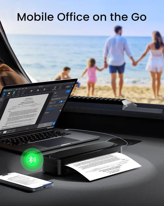 Alt view image 4 of 5 - Portable Printers Wireless for Travel, Thermal Inkless Printer Support 8.5" X 11" US Letter & A4 Size, Bluetooth Mobile Printer Compatible with iOS, Android & Laptop for Home Office Car (Black)