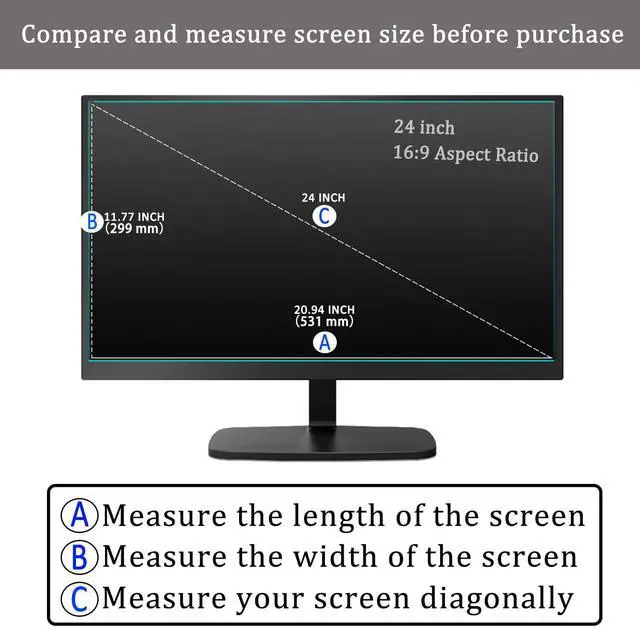 Alt view image 2 of 5 - 2 Pack 24" Anti Glare Screen Protector for 24-inch 16:9 Widescreen Desktop PC LED Monitor, 24-inch Sceptre/LG/Dell/HP/Acer/ViewSonic/ASUS/Aoc/Samsung Widescreen Monitor Matte Screen Protector