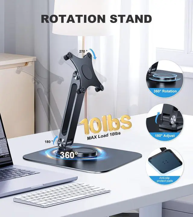 Alt view image 4 of 5 - JUNEBOX Portable Monitor Stand VESA 75x75mm Holes M4 Anti-Loss Screws, Aluminum Alloy Base, Fits 7"- 18", 15.6" 16" 17" 17.3" 18" Inch Small Monitors Lay Flat, Black Desk Mount (Not Fits100x100mm)