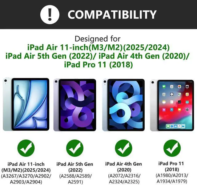 Alt view image 2 of 5 - KBCASE for iPad Air 11 inch (M3/M2) 2025/2024 Case with Keyboard, Keyboard Case for iPad Air 5th/4th Gen/for iPad Pro 11 2018, Detachable Wireless Keyboard Tablet Case with Pencil Holder(Black)