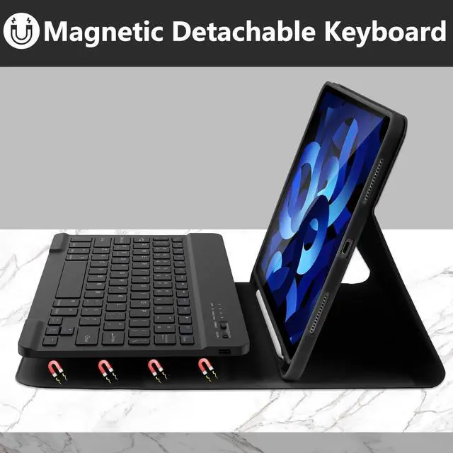 Alt view image 3 of 5 - KBCASE for iPad Air 11 inch (M3/M2) 2025/2024 Case with Keyboard, Keyboard Case for iPad Air 5th/4th Gen/for iPad Pro 11 2018, Detachable Wireless Keyboard Tablet Case with Pencil Holder(Black)