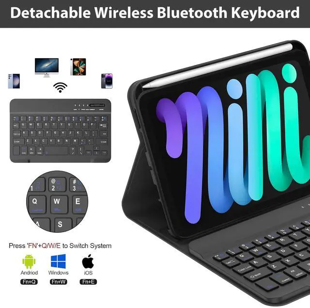 Alt view image 3 of 5 - IVEOPPE Keyboard Case for iPad mini 7th (A17 Pro, 2024) / Mini 6th Generation 8.3 Inch, Detachable Magnetical Bluetooth Wireless Keyboard, Slim Case with Pencil Holder, Rechargeable Foldable (Black)