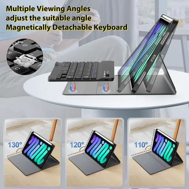 Alt view image 5 of 5 - IVEOPPE Keyboard Case for iPad mini 7th (A17 Pro, 2024) / Mini 6th Generation 8.3 Inch, Detachable Magnetical Bluetooth Wireless Keyboard, Slim Case with Pencil Holder, Rechargeable Foldable (Black)