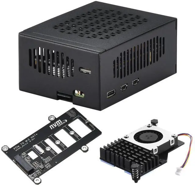 Main image of iUniker Metal Case for Raspberry Pi 5 with PCIe M.2 Key-M NVMe SSD PCIe Peripheral Board and Active Cooler for Raspberry Pi 5 (with Case, NVMe Board and Cooler)