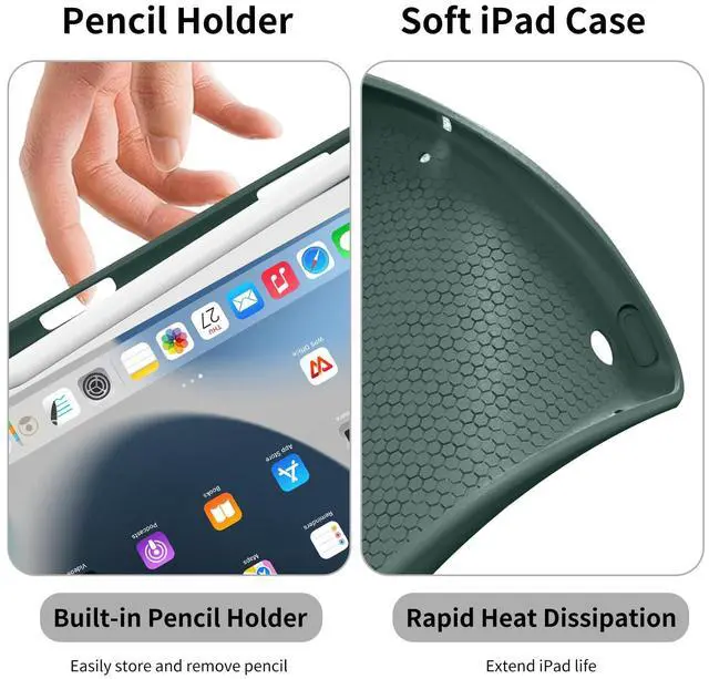 Alt view image 4 of 5 - JKSML Keyboard Case for iPad 9th/8th/7th Generation(2021/2020/2019) 10.2 Inch, Case with 7 Colors Backlit Detachable Keyboard Soft TPU Back Folio Stand, Built-in Left Side Pencil Holder, Dark Green