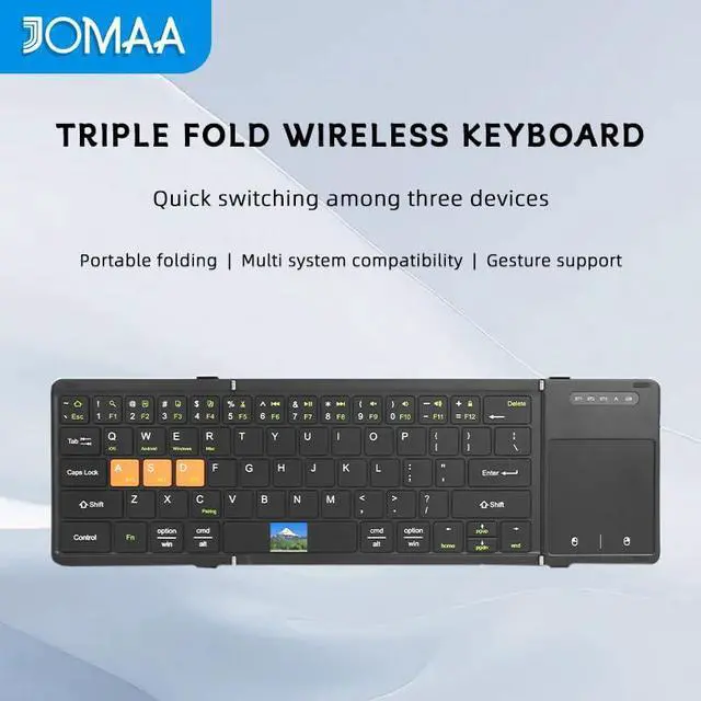 Alt view image 2 of 5 - JOMAA Foldable Bluetooth Keyboard with Trackpad Silent Rechargeable, Full-Size Portable Travel Keyboard for iPad/iPhone/Smartphone/Tablet/PC/Laptop (Black)